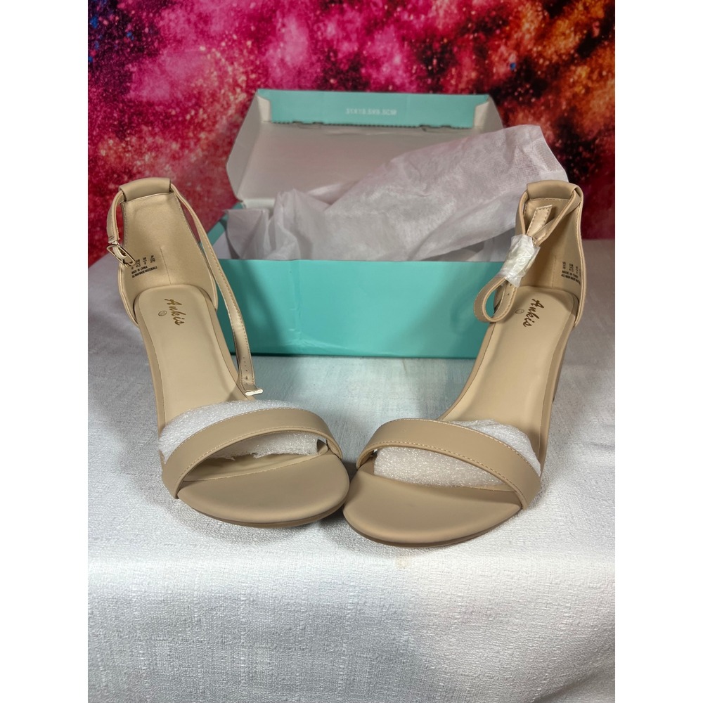 Ankis Nude Block Heel Sandals Womens 10 Open Toe Ankle Strap Dress Shoes New